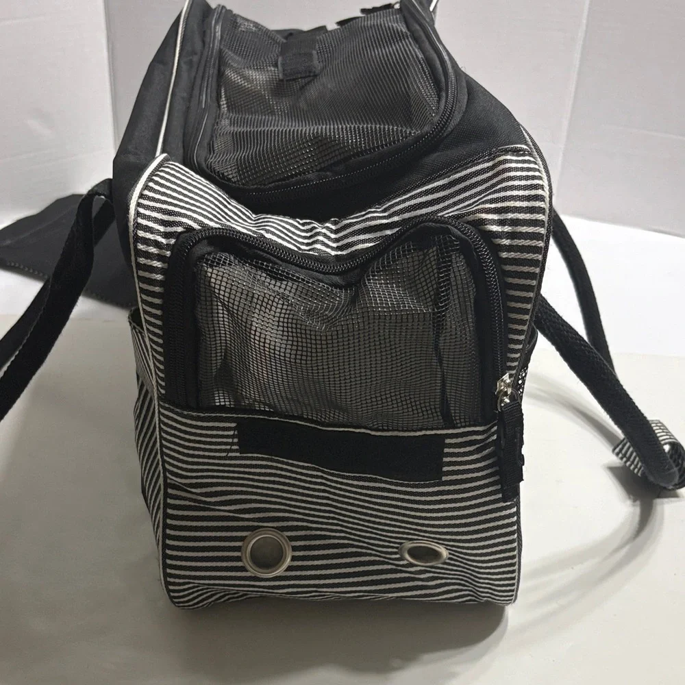Black and White Striped Cat Carrier